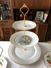 3 Tier (25.5cm/19.5cm/15cm) Gilt Edged Mismatched China Cake Stand
