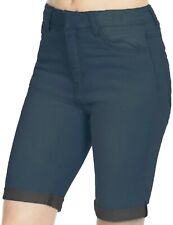 Girls Ladies Blue Faded Stretch Jegging Denim Knee Length Pull On Shorts Jeggort