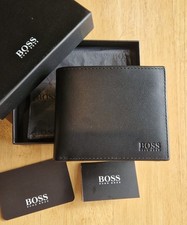 Men’s Asolo Hugo Boss Black Leather Bifold Wallet Coin Pocket - Gift 
