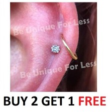 Tragus Helix Hoop Square CZ / Plai Ring SET Diamante Stud Small NoseRing 6mm 8mm