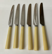 Vintage Elkington 6 Stainless Steel 19cm Celluloid Butter Dinner Knives Cutlery