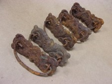 Vtg 5 1920's Stamped Steel Drawer Wardrobe Vanity Dresser Desk Pulls Handles Old