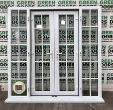 GEORGIAN BARS FRENCH DOORS WITH SIDELIGHTS EXTERNAL EXTERIOR HERITAGE WHITE PVC
