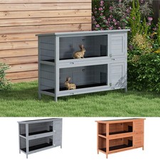 Rabbit Hutch for Two Rabbits Outdoor Guinea Pig Cage w/ Removable Trays