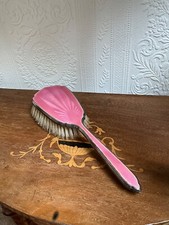 Vintage Guilloche pink Sunburst Enamel silver plate Hair Brush xxxx