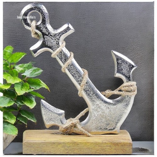 Ships anchor wooden base - on,