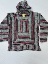 Iguana Jack Baja Ragz Hoodie Pullover Jacket - Pink Gray Black Stripes - Size L
