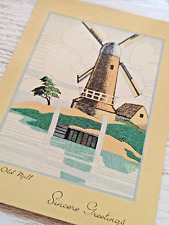 Vintage 1940's Christmas Windmill Old Mill Used Greeting Card (EB7110)