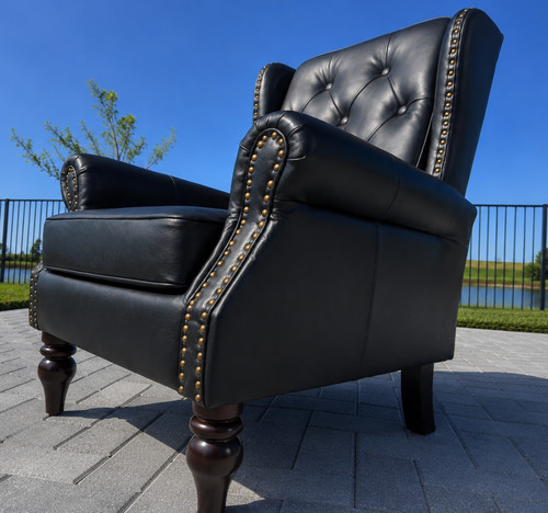 Black leather wingback club - black,