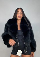 Black Real Fox Fur Coat Size M