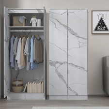 2x 2 Door Wardrobe Set Grey Marble Effect 2PC  ZITA