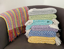 Diamond Design Throw Blanket - Indian Recycled Cotton Boho Hippie Fairtrade