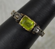 Georgian Peridot and Rose Cut Diamond Gold Trilogy Ring
