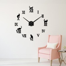 Big DIY Cat Wall Clock Modern Design Animal Large Clocks Personality Acrylic