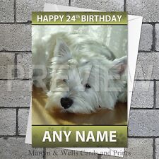 West Highland Terrier birthday card. 5x7 inches. Dog. Personalised plus envelope