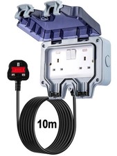 2 Gang Outdoor Switched Socket With 10M power cable IP66 Outside weatherproof