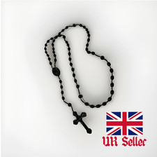 Rosary, Cross Necklace Blaxk– Durable Hardened Rubber-Prison Style / Hardwearing