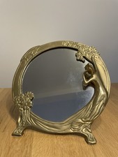 BEAUTIFUL ART DECO NOUVEAU HEAVY ROUND BRASS FRAMED DRESSER MIRROR - VGC