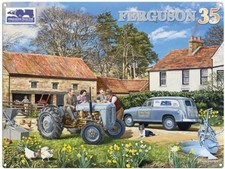 Ferguson 35 Tractor & Van in Farmyard  small steel sign 200mm x 150mm
