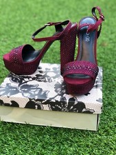 Aldo Block Heel Burgundy Suede Shoes And Purse