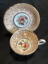 Vintage Paragon Duo ~ Gilt Floral Cup & Saucer Bone China Peach