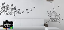 BIRD CAGE WALL ART STICKER DECAL TREE LEAFS WALL GRAPHIC  2 DESIGNS IN 1