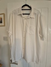 Men's Linen Blend Shirt 2XL White Short Sleeve