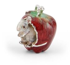 Saturno Sterling Silver and Enamel Mouse Eating Apple - Fully Hallmarked Silver
