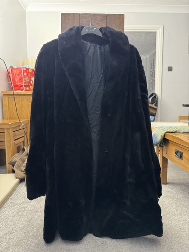 Black faux fur coat long - fur,