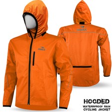 Mens Cycling Waterproof Rain Jacket Hi Visibility Running Top Hooded Coat S-XXL
