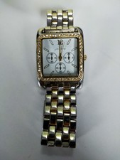 Jules and James White Dial Crystal Accent Rectangle Case Link Bracelet Bnd Watch