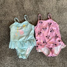 2 Baby Girls Swimming Costumes Peppy Pig :Minnie Age 12-18 Months By Matalan 