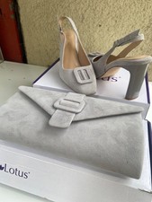 LOTUS DOVE GREY REAL SUEDE MATCHING HIGH SLINGBACK COURT SHOES (UK6) & HANDBAG