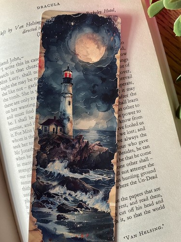 Lighthouse bookmark stormy - bookmark, sea