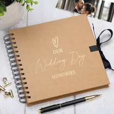 Our Wedding Day Memories Brown Scrapbook, Photo Album or Guest Book Gold Print