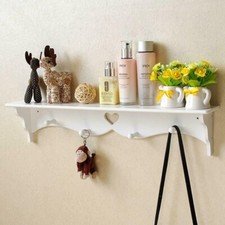 Small Vintage Wooden Wall Shelf Storage Shabby Chic Unit With Key Hook White