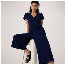 Kim & Co Jumpsuit Cropped Navy Short  Sleeves Sz XS with stretch 8/10/12 Petite