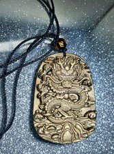 Golden Sheen Obsidian Crystal Dragon Hand Carved Pendant  Necklace Protection 
