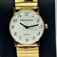 Philip Mercier Ladies Quartz Watch Gold Tone Expandable Band Working 27mm