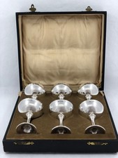 Cased Set of 6 Antique Sterling Silver Small Goblets Birmingham 1926