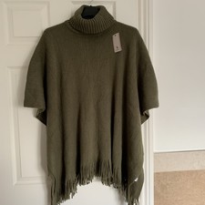 New With Tags TU Khaki One Size Knit Poncho Shawl Jumper