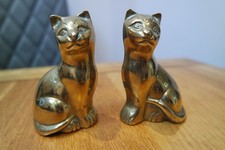 Vintage Brass Cat Pair Left And Right