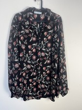 Primark Ladies Long Sleeve Button Front Flower Pattern Blouse Collared VGC S20