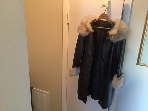 Leather coat with fur trim - coat,