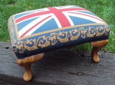 Bespoke Vintage Style Union Jack Woven Tapestry Footstool with Queen Anne Legs