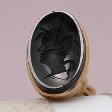 Antique Victorian Natural Onyx Intaglio Tiny Multi Gold Filled Fob Charm Pendant