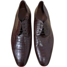 BOSS Men's Oxford Shoes UK9 Brown Leather Crocodile Pattern Formal Dress Shoes