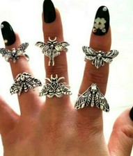 Death Head Skull Moth adjustable rings stud bug fly Witch Pentagram Cute Goth