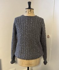 Drakes Men’s Grey Shetland Wool Crew Neck Cable knit sweater mens Large