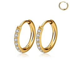 CZ Surgical Steel Hoop Earrings Hypoallergenic Huggie Women Men Ear Piercing